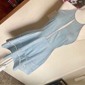 Light Blue summer dress with white lace trim